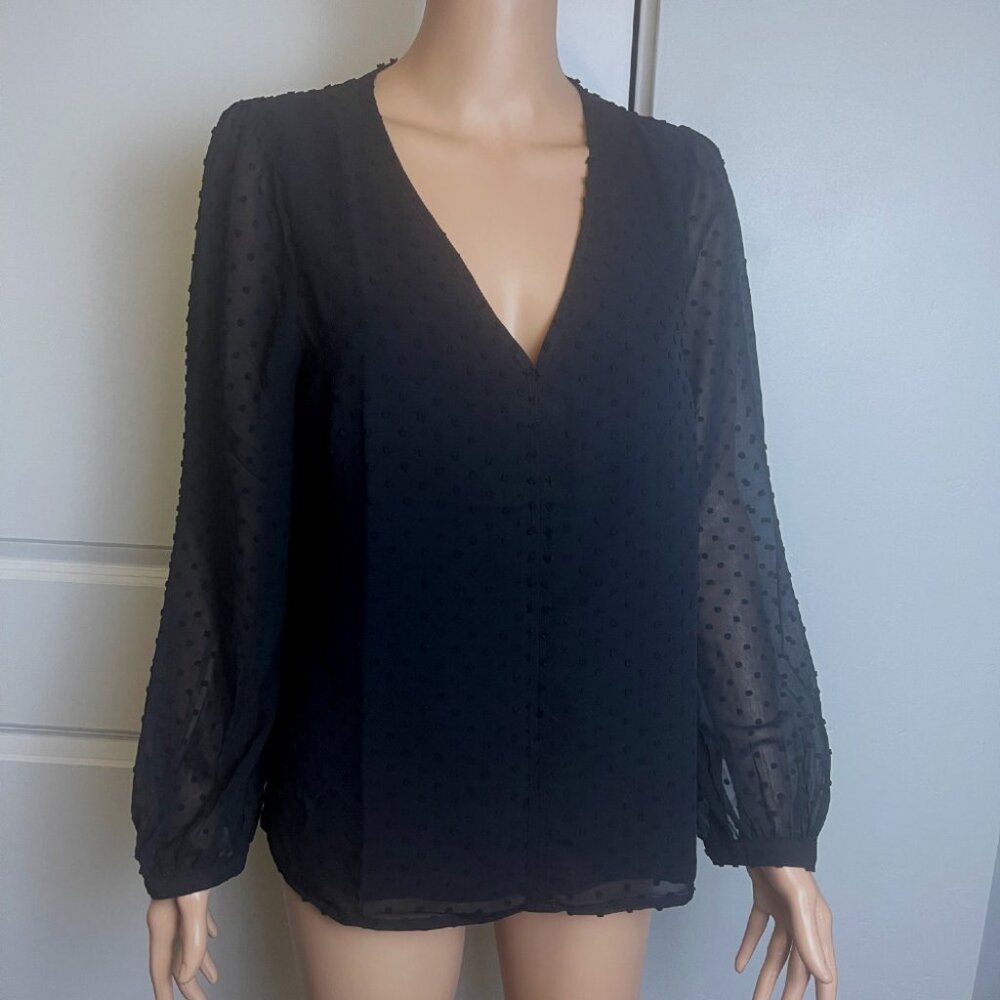 J Crew Black Sheer With Liner, Long Sleeve Shirt SZ-S